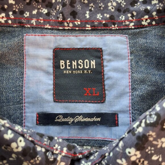 Benson Mens Long-Sleeve Navy Floral Button-Down Shirt With Chest Pockets & Adjus - Picture 7 of 8
